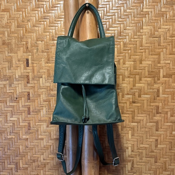 Topshop Handbags - Topshop Forest Green Leather Backpack